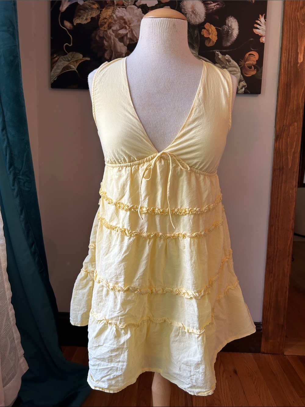 wild fable Yellow Tiered V-Neck Cotton Lined Mini Dress